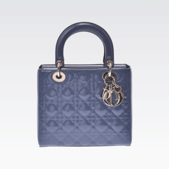 DIOR MEDIUM LADY BLUSH CANNAGE BAG DARK BLUE 20CM