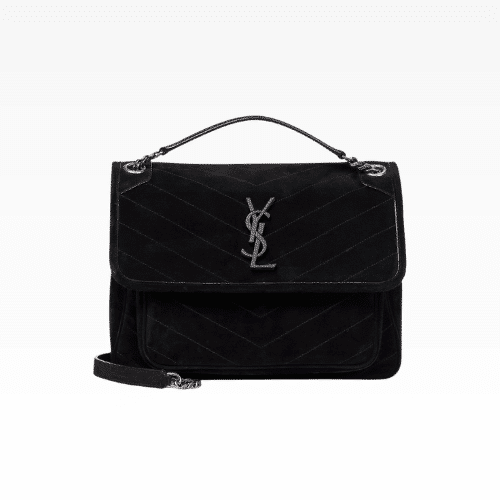 Saint Laurent Niki Medium Quilted Suede Shoulder Bag Black