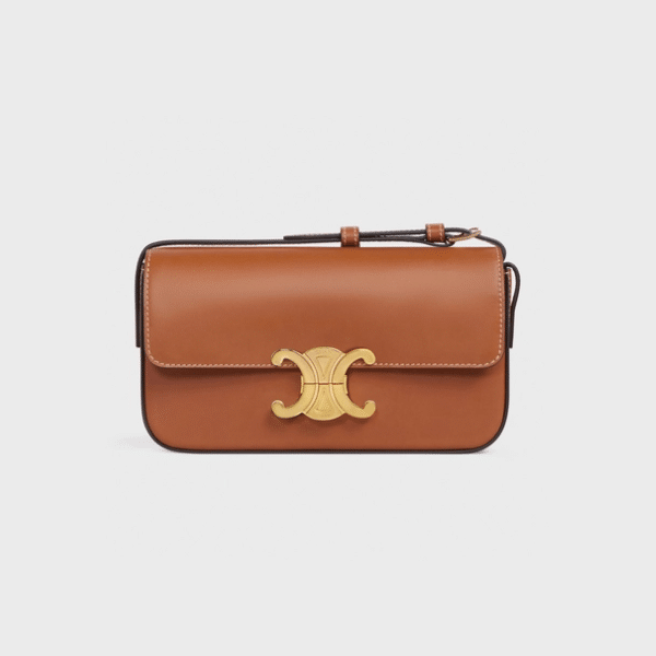 Celine Triomphe Shoulder Bag In Shiny Calfskin Brown 194143Bfn04Lu