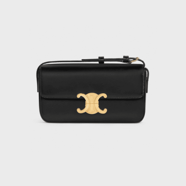 Celine Triomphe Shoulder Bag In Shiny Calfskin Black 194143Bf438No