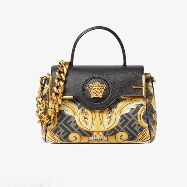 VERSACE X FENDI FENDACE LA MEDUSA MEDIUM HANDBAG BLACK