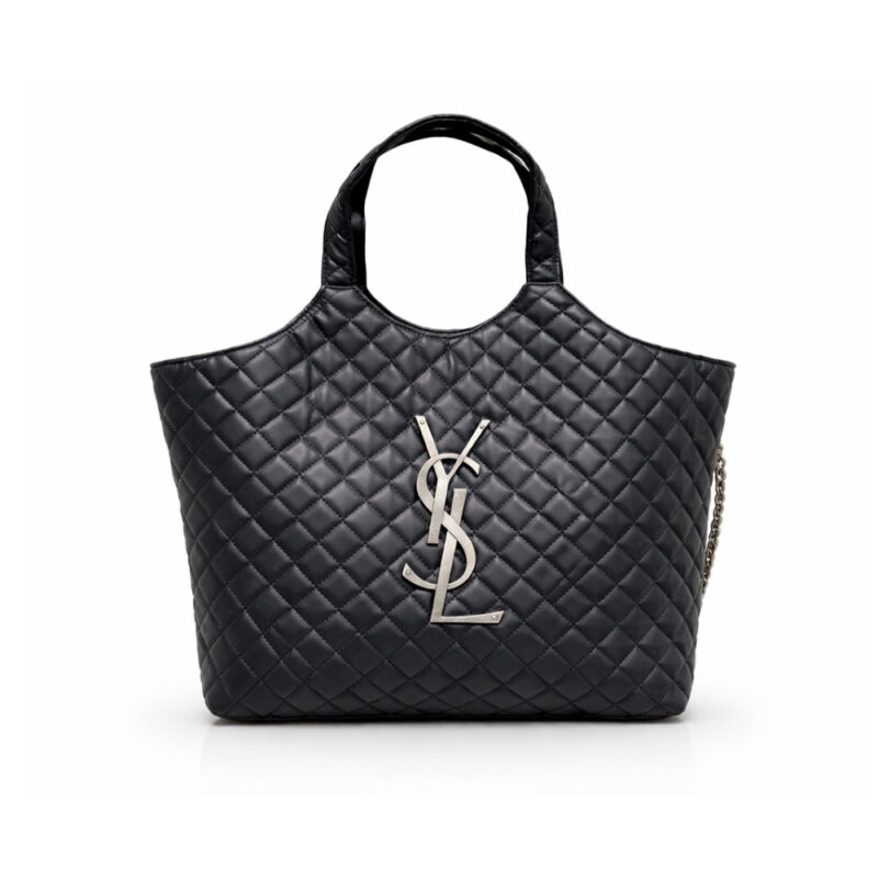 Saint Laurent Icare Shopping Bag In Quilted Silver Hardware Black 40Cm