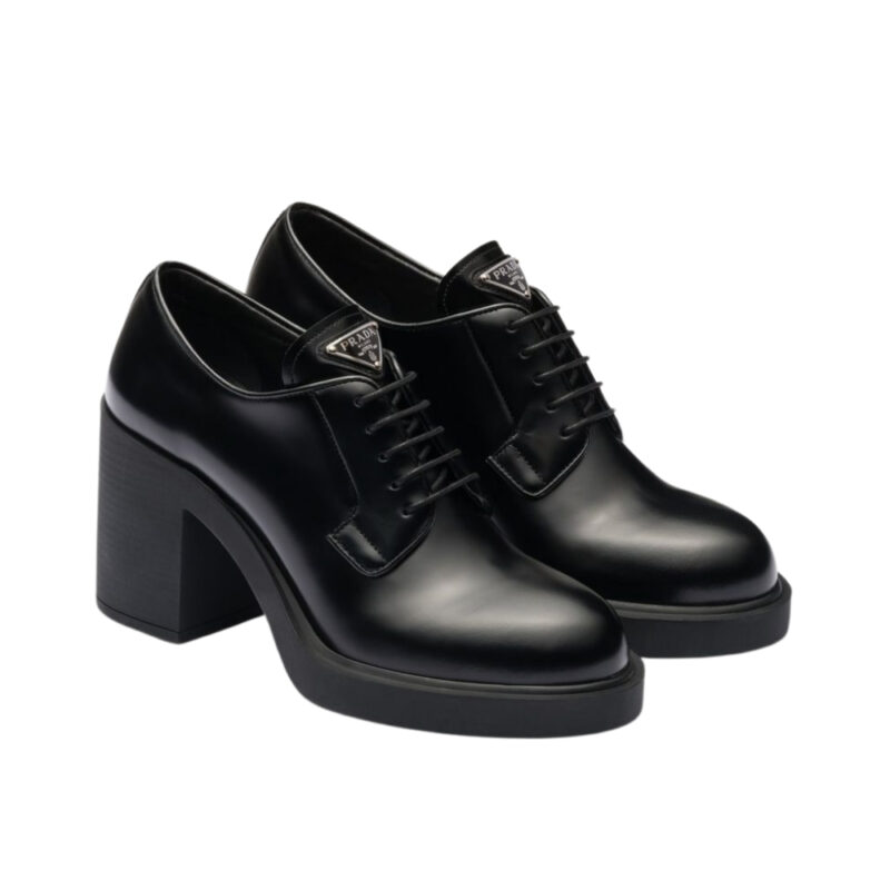Prada Heeled Brushed Leather Lace Ups Black 1E976M 055 F0002 F 085