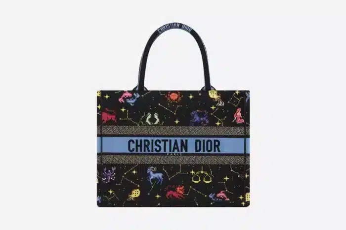DIOR MEDIUM BOOK TOTE BLACK MULTICOLOR PIXEL ZODIAC EMBROIDERY 36CM M1296ZRTY_M911