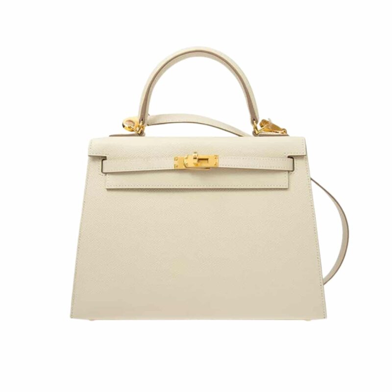 Hermes Kelly White Sellier Rouge Epsom Gold Hardware 25Cm