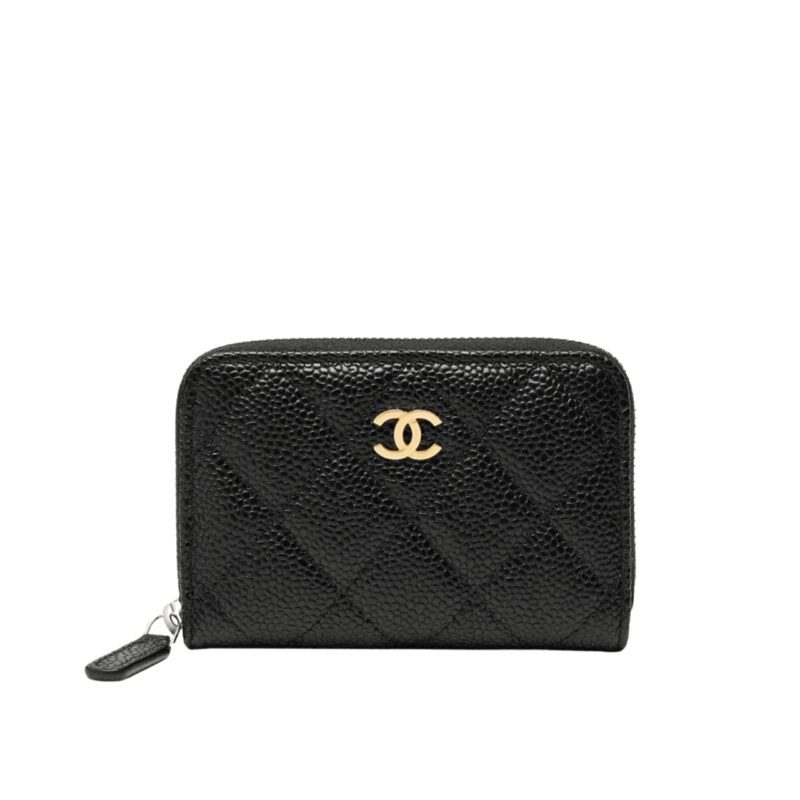 Chanel Classic Zipped Coin Purse Wallet Gold Tone Metal Black 11Cm Ap0216 Y01588 C3906