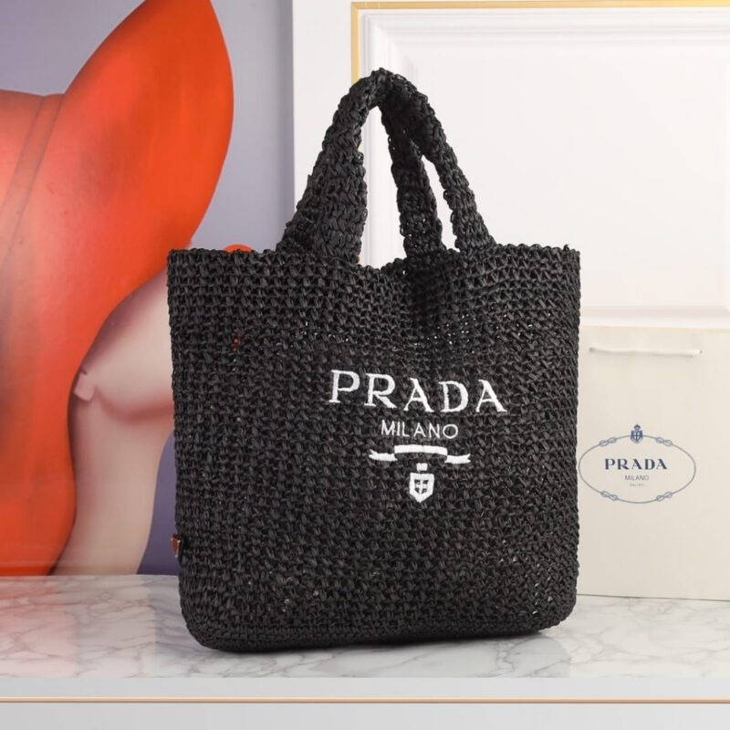 Alternative view of Prada Large Crochet Tote Bag Raffia In Black 40cm 1BG392 2A2T F0002 V OOL