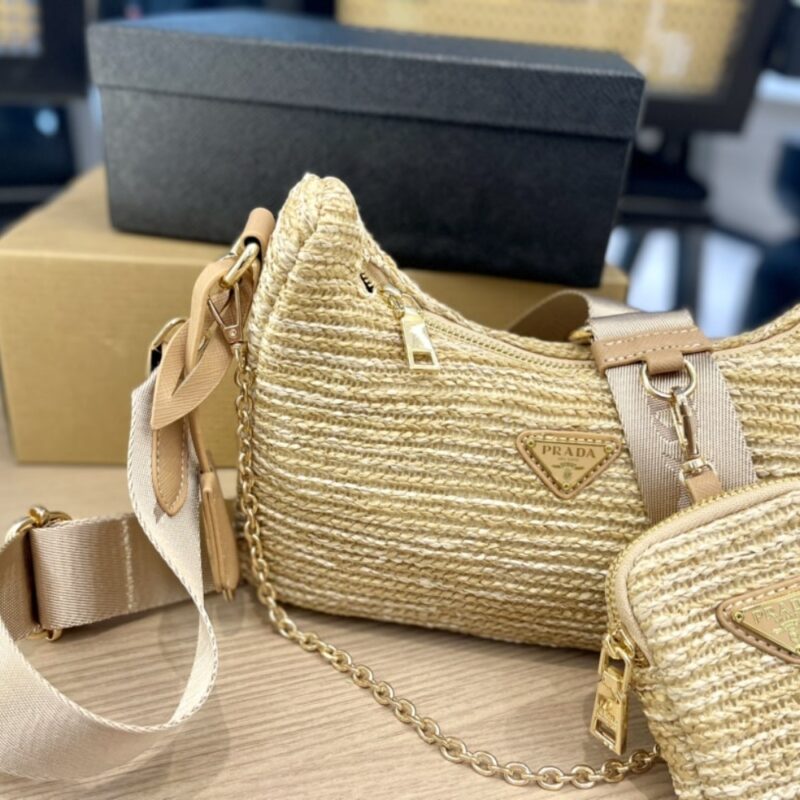 Alternative view of Prada Re Edition 2005 Crochet Bag Raffia Natural Tan 22CM 1BH204 2A2T F0018 V V9L