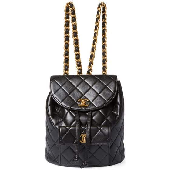 Chanel Women Black Leather Quilted Backpack 24Cm