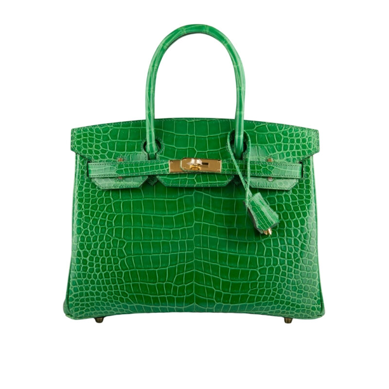 Hermes Birkin 30 Crocodile Gold Toned Hardware Dark Green 30Cm