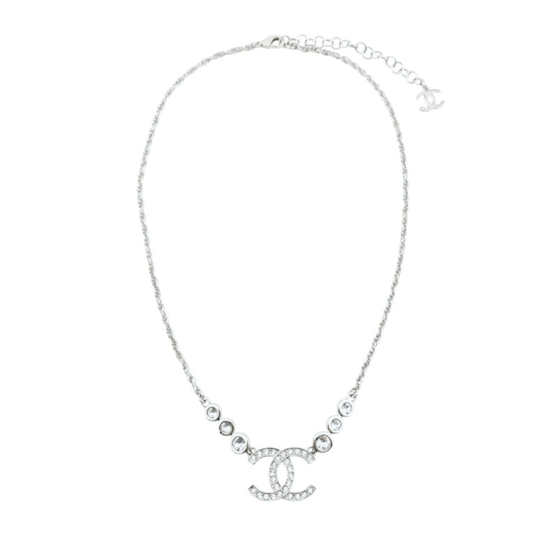 Chanel Cc Silver Metal Necklace