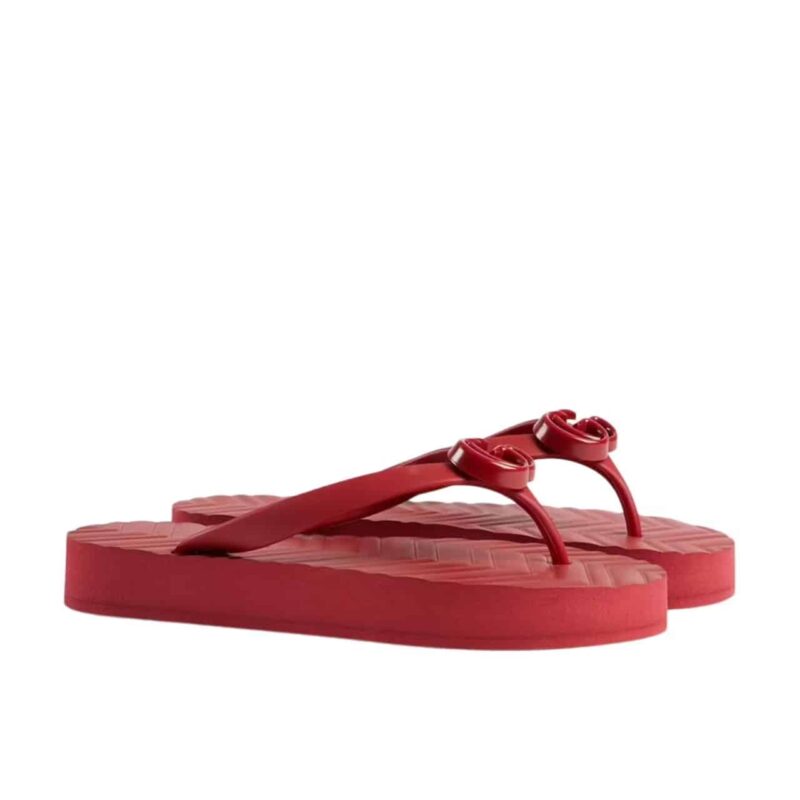 Gucci Women’S Chevron Thong Sandal Hibiscus Red ‎‎Rubber 655463 J8710 6433