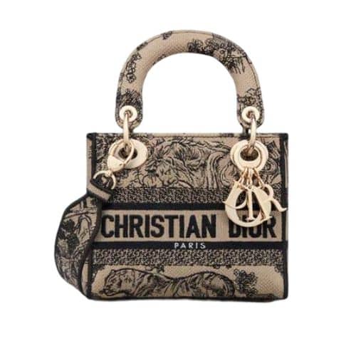 DIOR LADY D LITE BAG BROWN TOILE DE JOUY EMBROIDERY 24CM