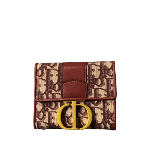 DIOR MONTAIGNE MINI WALLET BEIGE AND RED 11CM