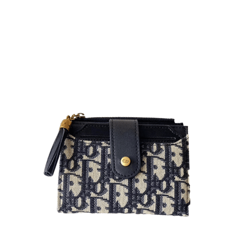 DIOR OBLIQUE WALLET BEIGE AND BLACK 12CM