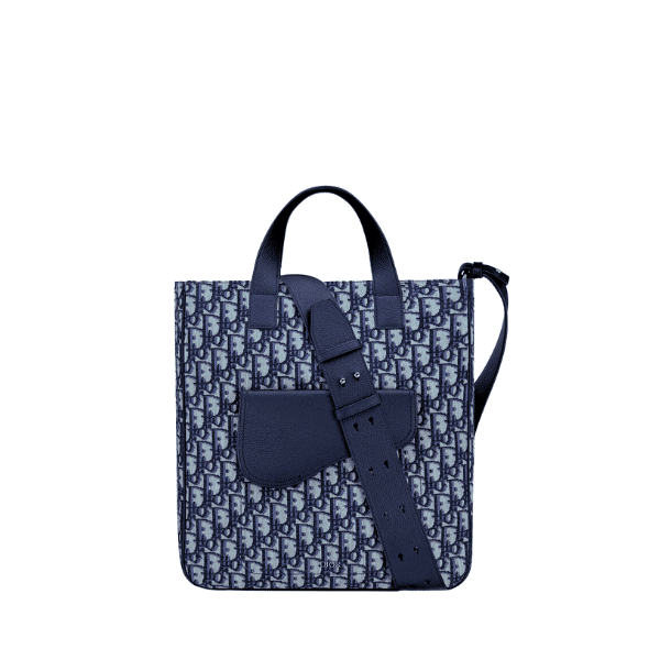 DIOR SADDLE TOTE BAG WITH SHOULDER STRAP BEIGE AND NAVY BLUE 32CM 1ADSH175YKS H05E