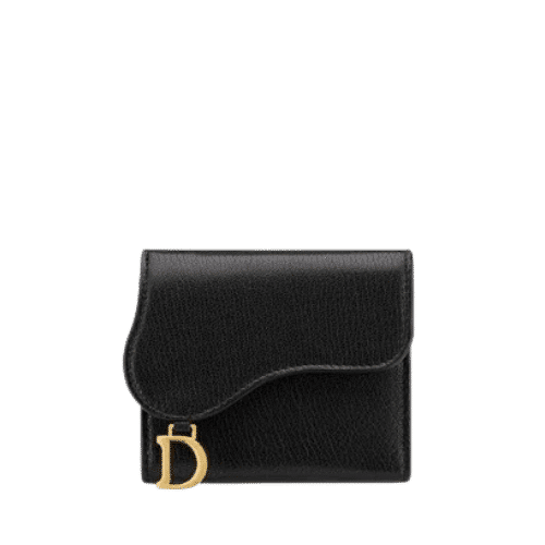 DIOR SADDLE LOTUS WALLET BLACK GOATSKIN 11CM S5652CCEH M900