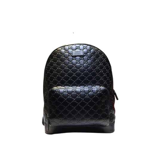 Gucci Signature Double G Backpack Embossed Black Leather 33Cm