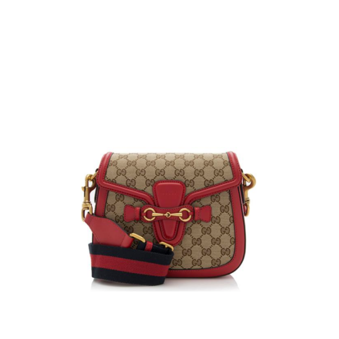Gucci Lady Web Original Gg Canvas With Red Leather Trim 25Cm