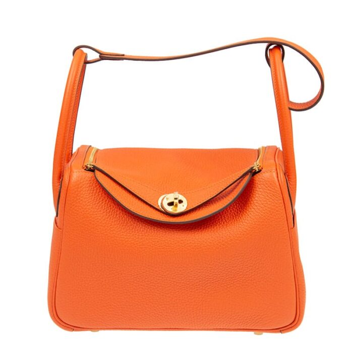 Hermes Lindy Mini Togo Bag Gold Hardware Orange 19Cm