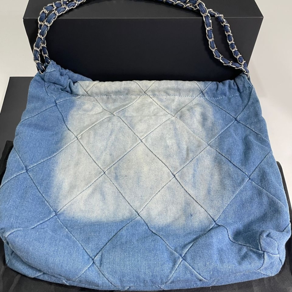 Chanel 22 Handbag Washed Denim Silver Tone Metal Blue 41Cm AS3261 B10439 NM981 - Image 3