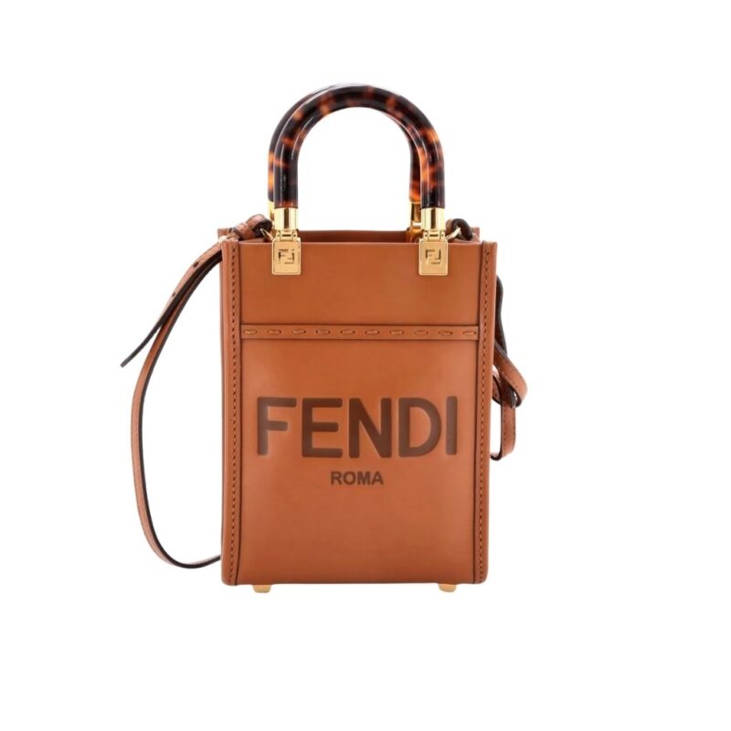 Fendi Mini Sunshine Shopper Leather Bag Brown 18Cm 8Bs051