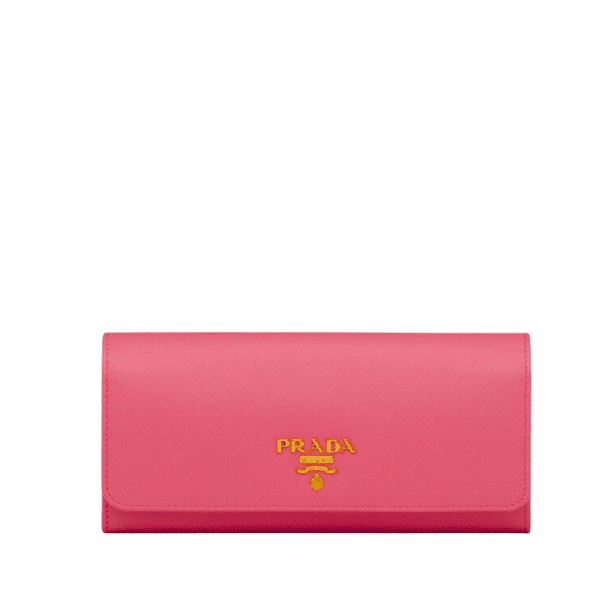 Prada Saffiano Leather Flap Long Wallet Dark Pink And Gold 19Cm 1Mh132 Zlp F061H