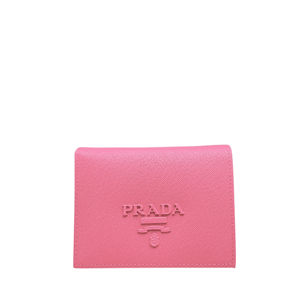 Prada Saffiano Monochrome Flap Small Wallet Full Light Pink 10Cm 1Mv204 Qwa F0002