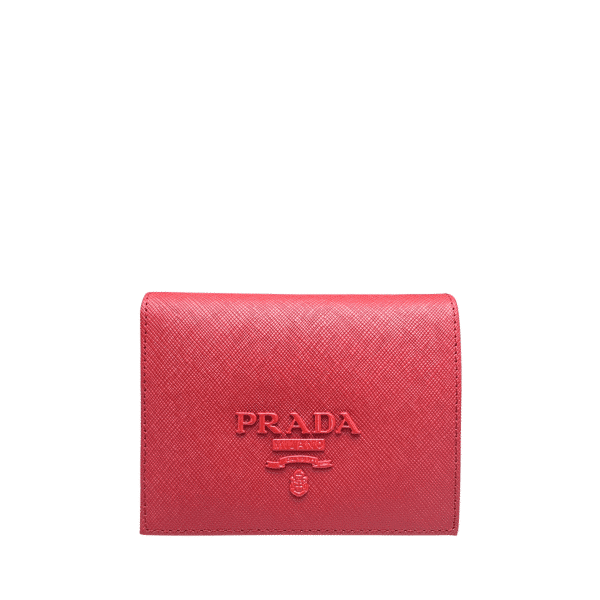 Prada Saffiano Monochrome Flap Small Wallet Full Red 10Cm 1Mv204 Qwa F0002