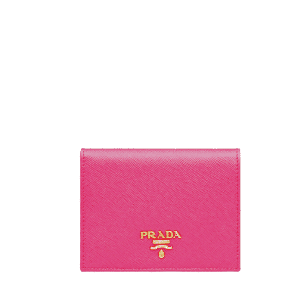 Prada Saffiano Leather Flap Small Wallet Dark Pink And Gold 10Cm 1Mv204 Qwa F0505