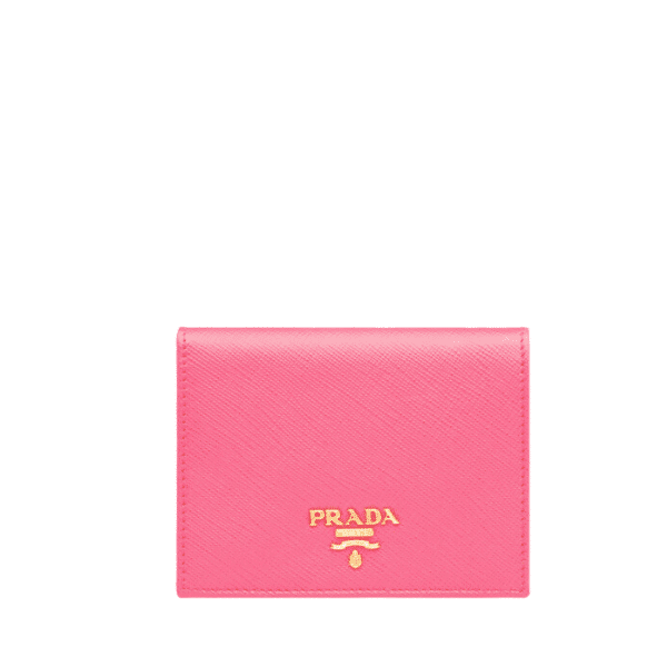 Prada Saffiano Leather Flap Small Wallet Peony Pink And Gold 10Cm 1Mv204 Qwa F0505