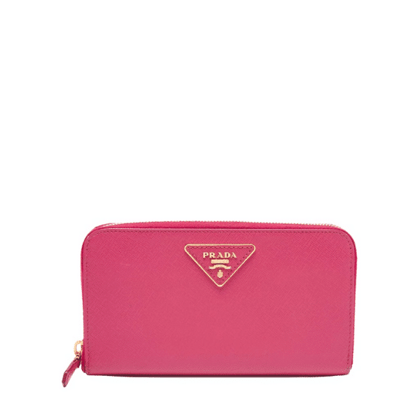 Prada Large Saffiano Triangle Zip Around Long Wallet Peony Pink 19Cm 1Ml506 Qhh F0002