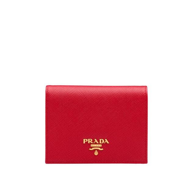Prada Saffiano Leather Flap Small Wallet Red And Gold 10Cm 1Mv204 Qwa F068Z