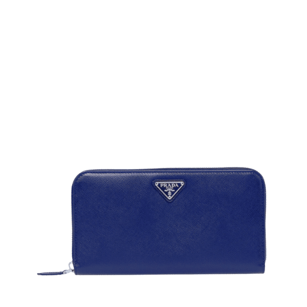 Prada Large Saffiano Triangle Zip Around Long Wallet Dark Blue 19Cm 1Ml506 Qhh F068Z
