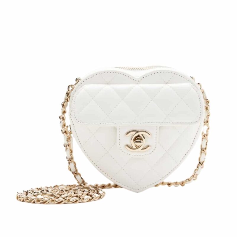 Chanel Heart Clutch With Chain White Ap2784