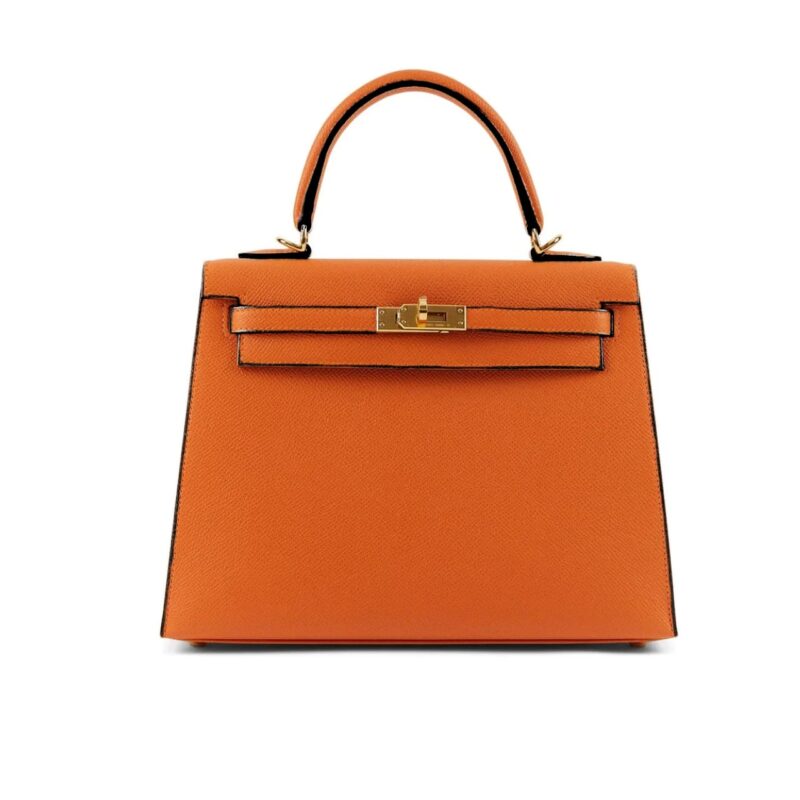 Hermes Kelly Orange Sellier Rouge Epsom Gold Hardware 25Cm