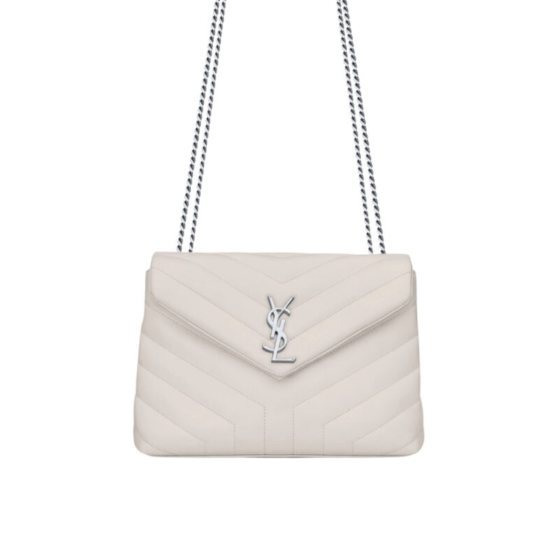 Saint Laurent Loulou Small Chain Bag In Matelassé Y Leather White Silver 23Cm 494699DV726 9207