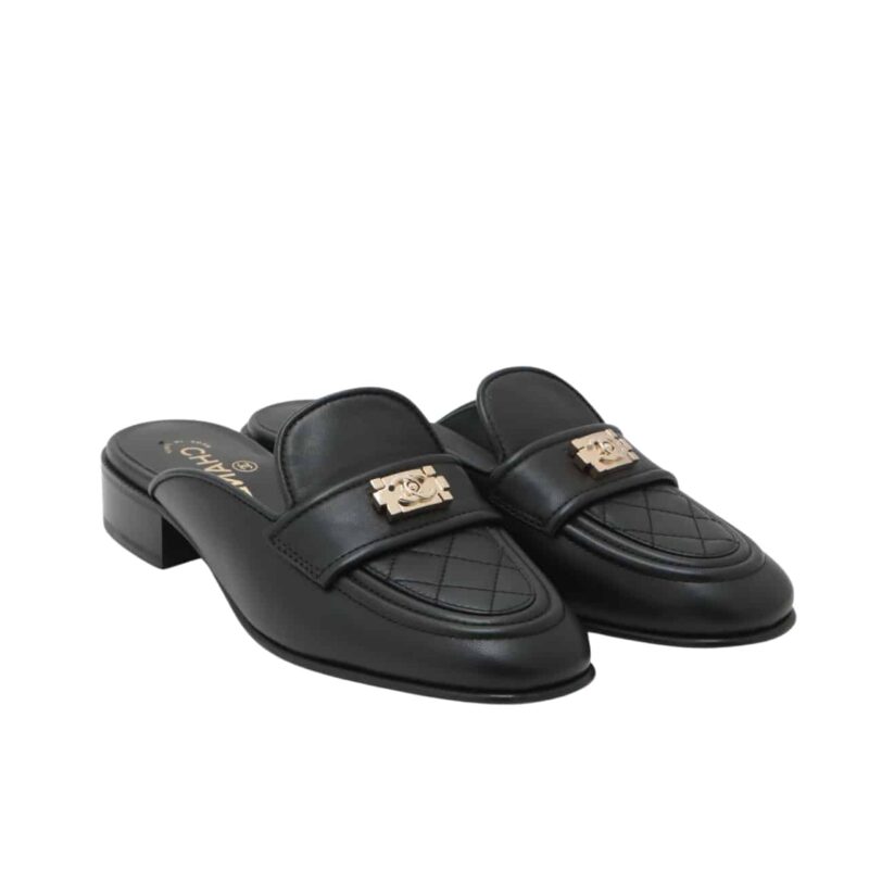 Chanel Casual Pain Laether Elegant Mules Sandals Black