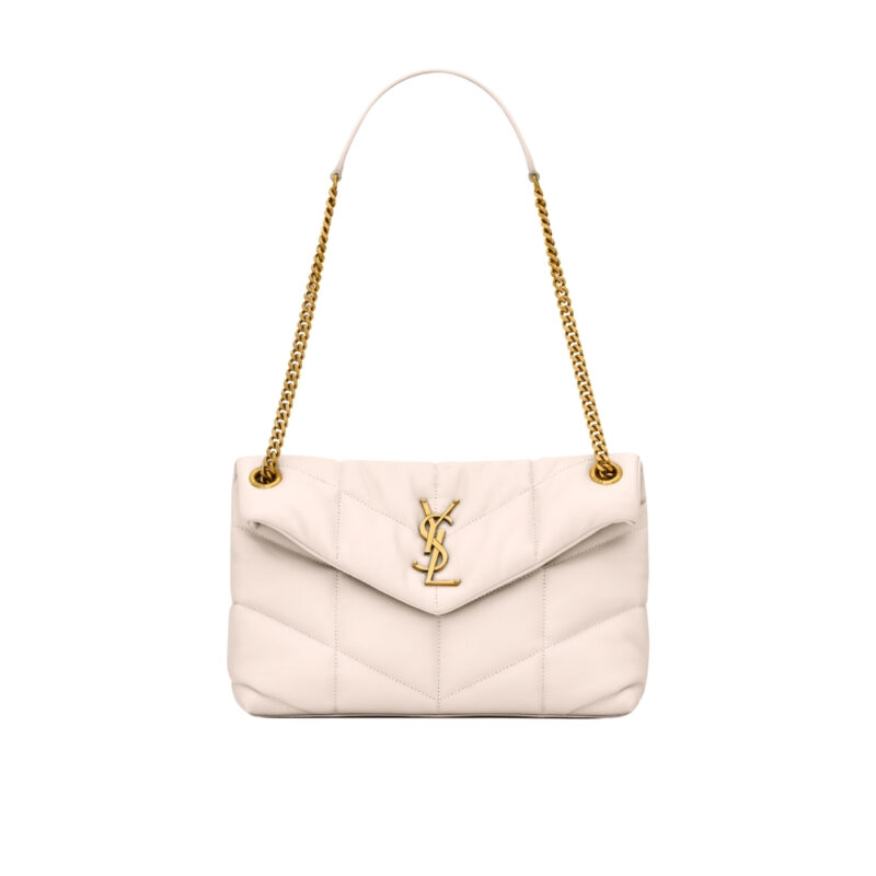 Saint Laurent Puffer Small In Leather Gold Hardware White 29Cm 5774761EL079207