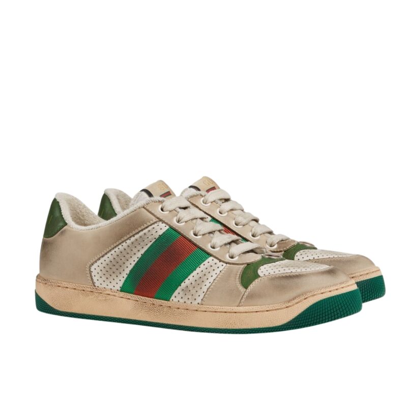 Gucci Screener Leather Sneaker White Perforated 570442 0Yi20 9582