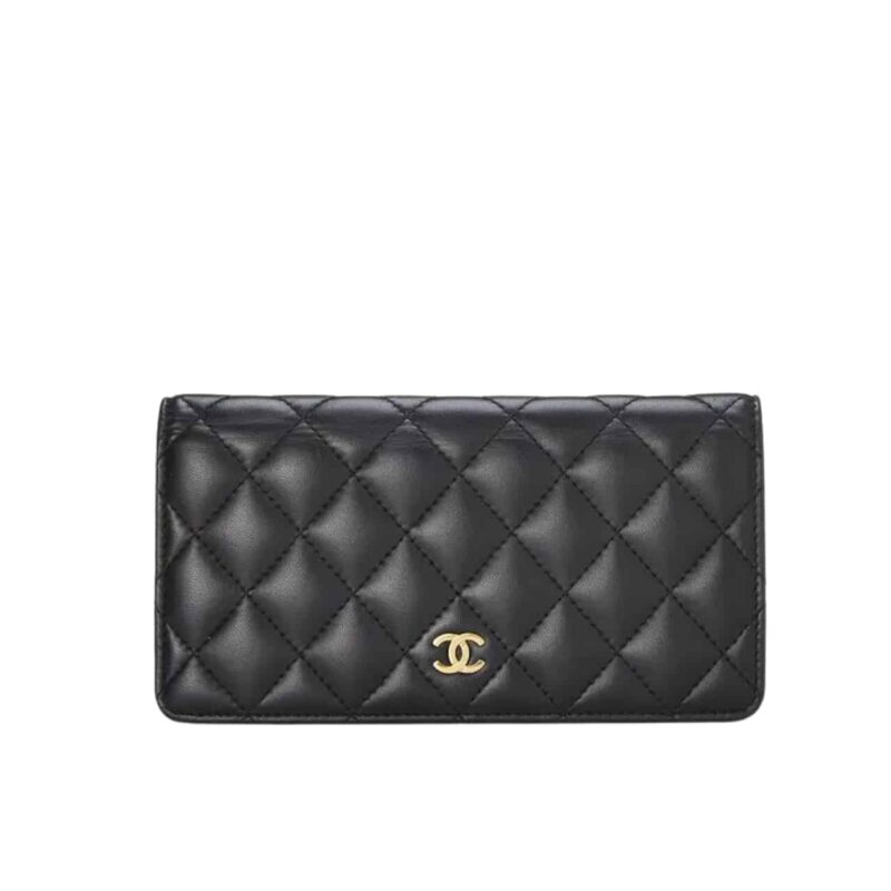 Chanel Quilted Classic Long Flap Wallet Black 19Cm