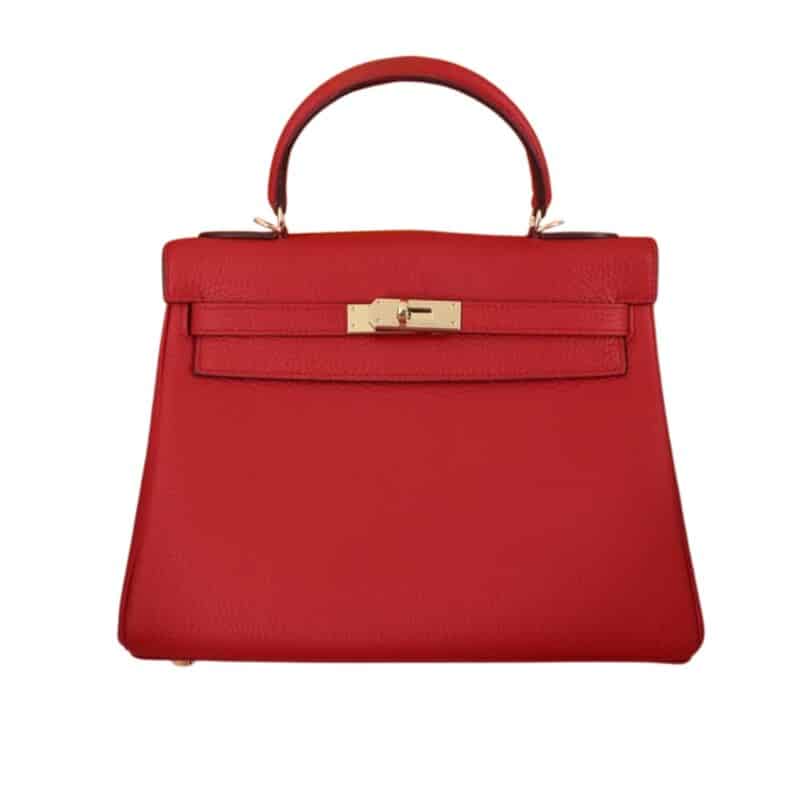 Hermes Kelly Red Sellier Rouge Epsom Gold Hardware 25Cm