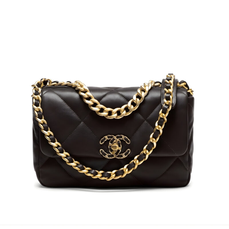 Chanel 19 Handbag Shiny Gold And Silver Tone Black 26Cm AS1160 B04852 94305