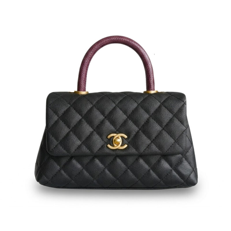 Chanel Coco Medium Grained Leather Top Handle Bag Black 23cm
