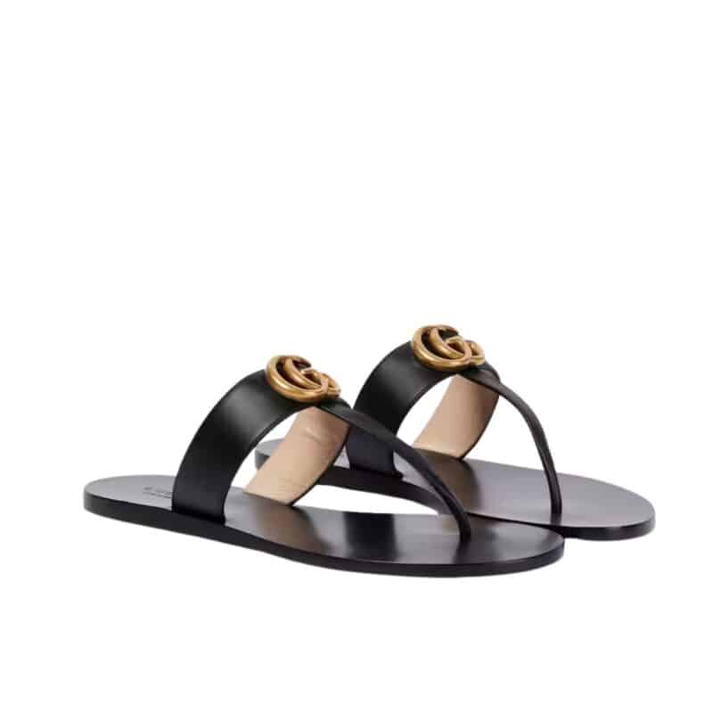 Gucci Double G Thong Leather Black ‎497444 A3N00 1000