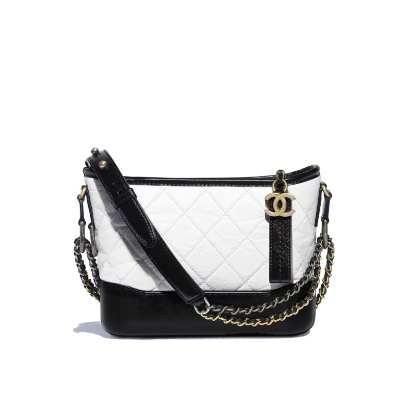 Chanel Gabrielle Small Hobo Bag Smooth Gold Silver Tone Black White 20Cm