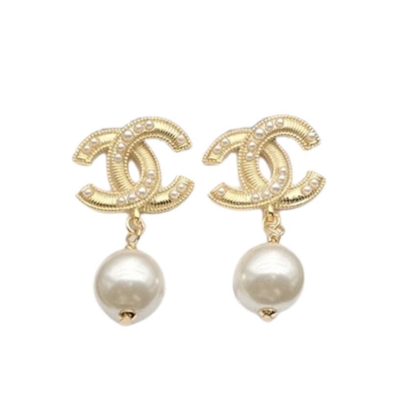 Chanel Cc Pearl Gold Earrings