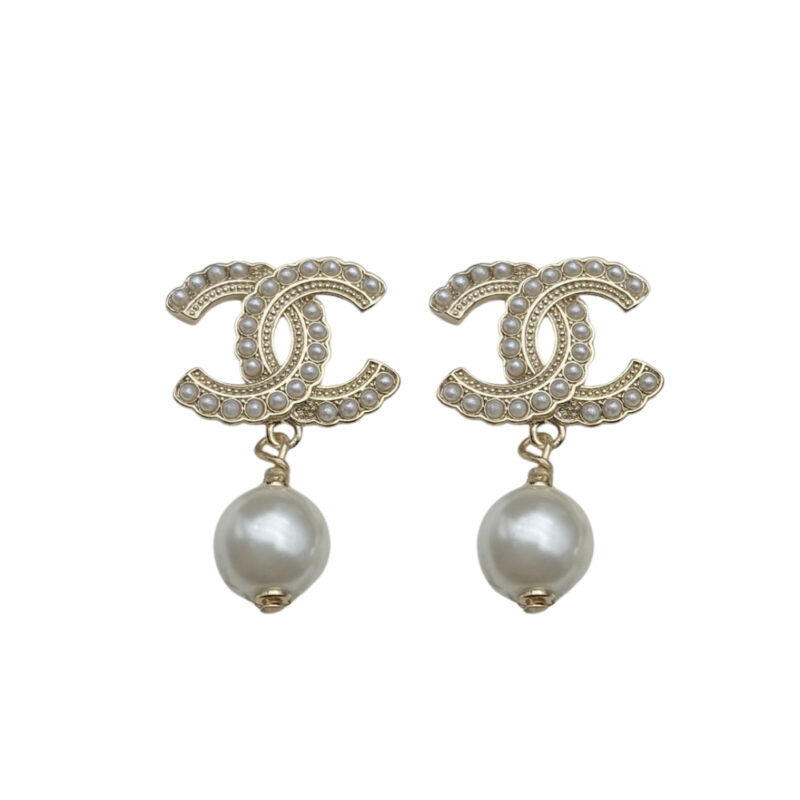 Chanel Cc Pearl Gold Earrings