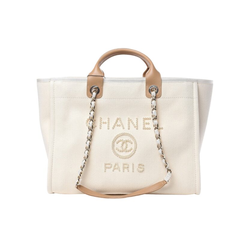Chanel Shopping Bag With Pearls White 38Cm