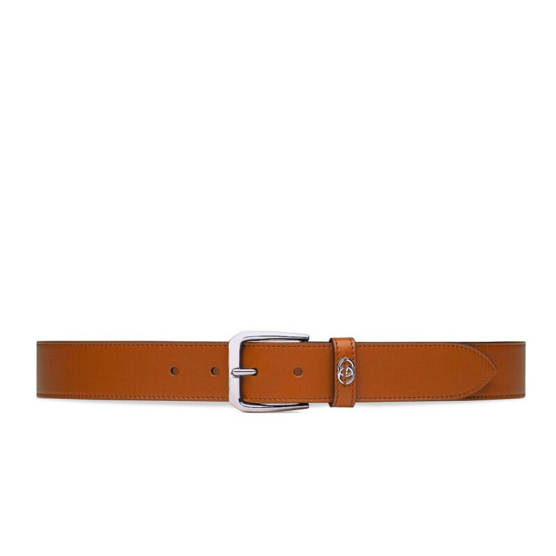 Gucci Belt With Square Buckle And Interlocking G Silver Metal Brown 35Mm